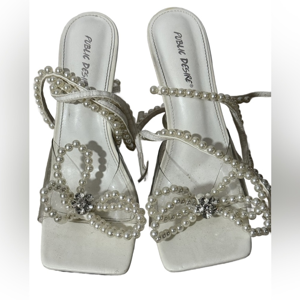 Public Desire Cream Pearl Embellished Heels
